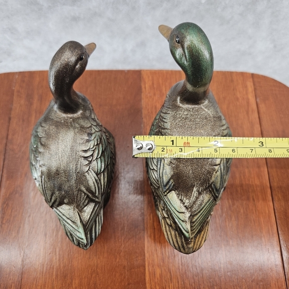 Duck Figurine Ceramic Handmade/Painted 5" & 4" Tall Vintage 1969 Male Female Set - Picture 9 of 13